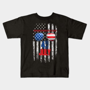 Independence Day American Flag Sunglasses 4th of July Kids T-Shirt